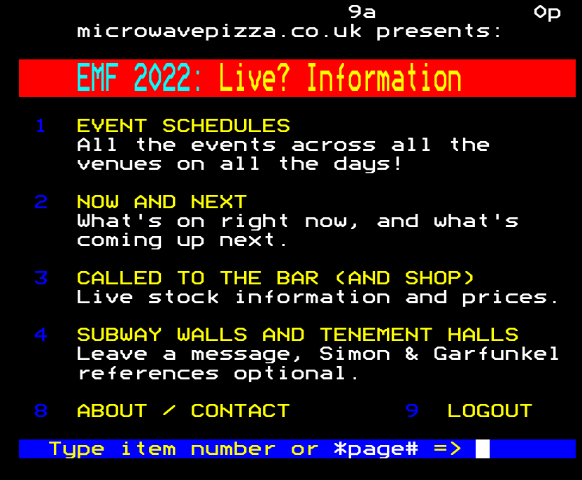 Screenshot of EMF Live running on ViewData Terminal