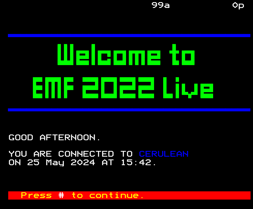 Screenshot of EMF Live running on ViewData Terminal
