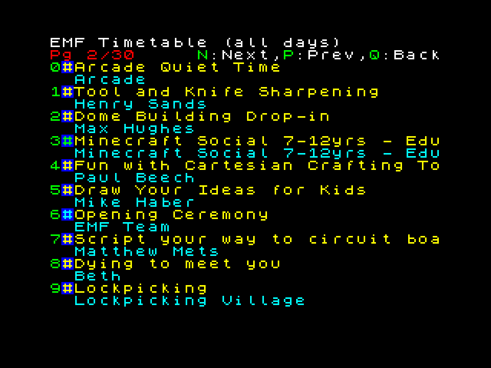 Screenshot of EMFInfo running on ZX Spectrum 48k